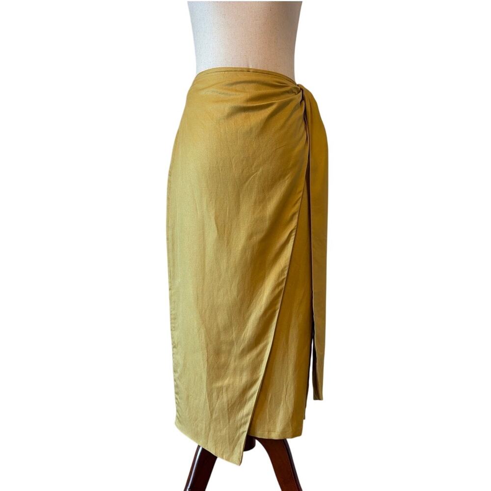 NWOT Max Mara Tequila Linen Silk Wrap Midi Skirt, Yellow, Women’s Size 4